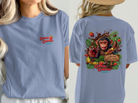 Blue t-shirt with "Cocoa Cabana" logo on front and monkey graphic on back.