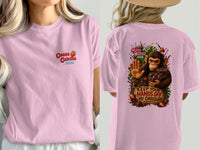 Pink t-shirt with "Cocoa Cabana" logo on front and monkey graphic on back.