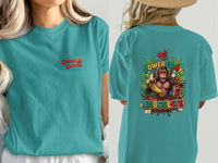 Teal t-shirt with "Cocoa Cabana" logo on front and monkey graphic on back.