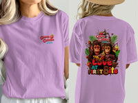 Purple t-shirt with "Cocoa Cabana" text and two monkeys on the back.
