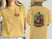 Yellow t-shirt with "Cocoa Cabana" logo and "Powered by Chocolate" monkey graphic.