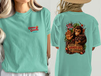 Mint green t-shirt with "Cocoa Cabana" logo and monkey graphic reading "Keep Your Hands Off My Chocolate".